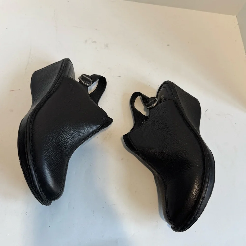Born Black Leather Wedge Clogs | Comfort Slip-On Shoes. Size 9 - Picture 6 of 15